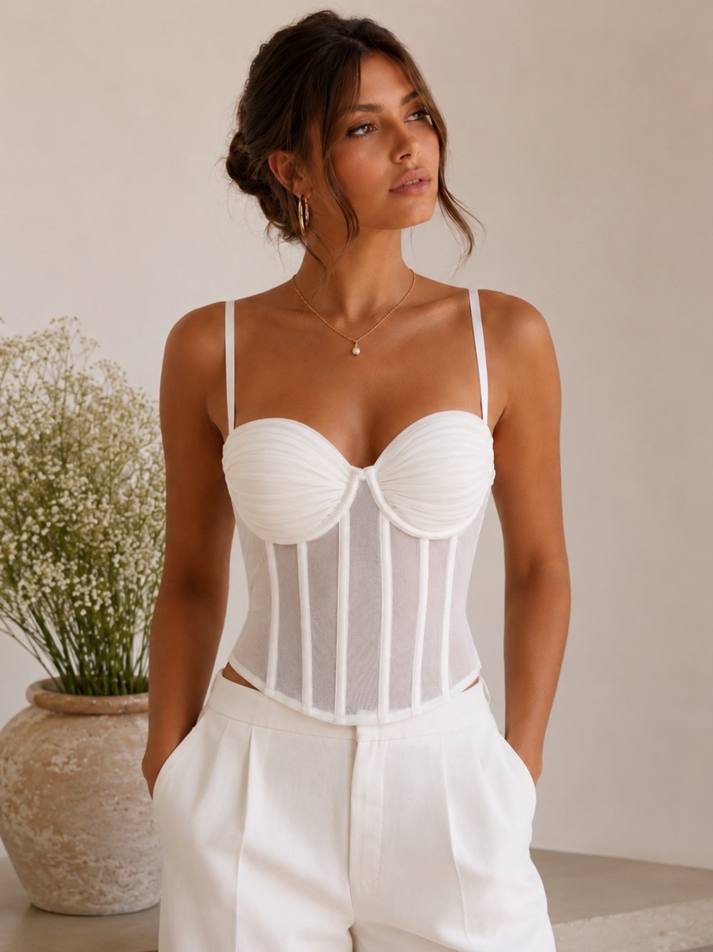 NWT Forever 21 Cream Mesh Corset Bustier Top Boned Coquette Bridal Core